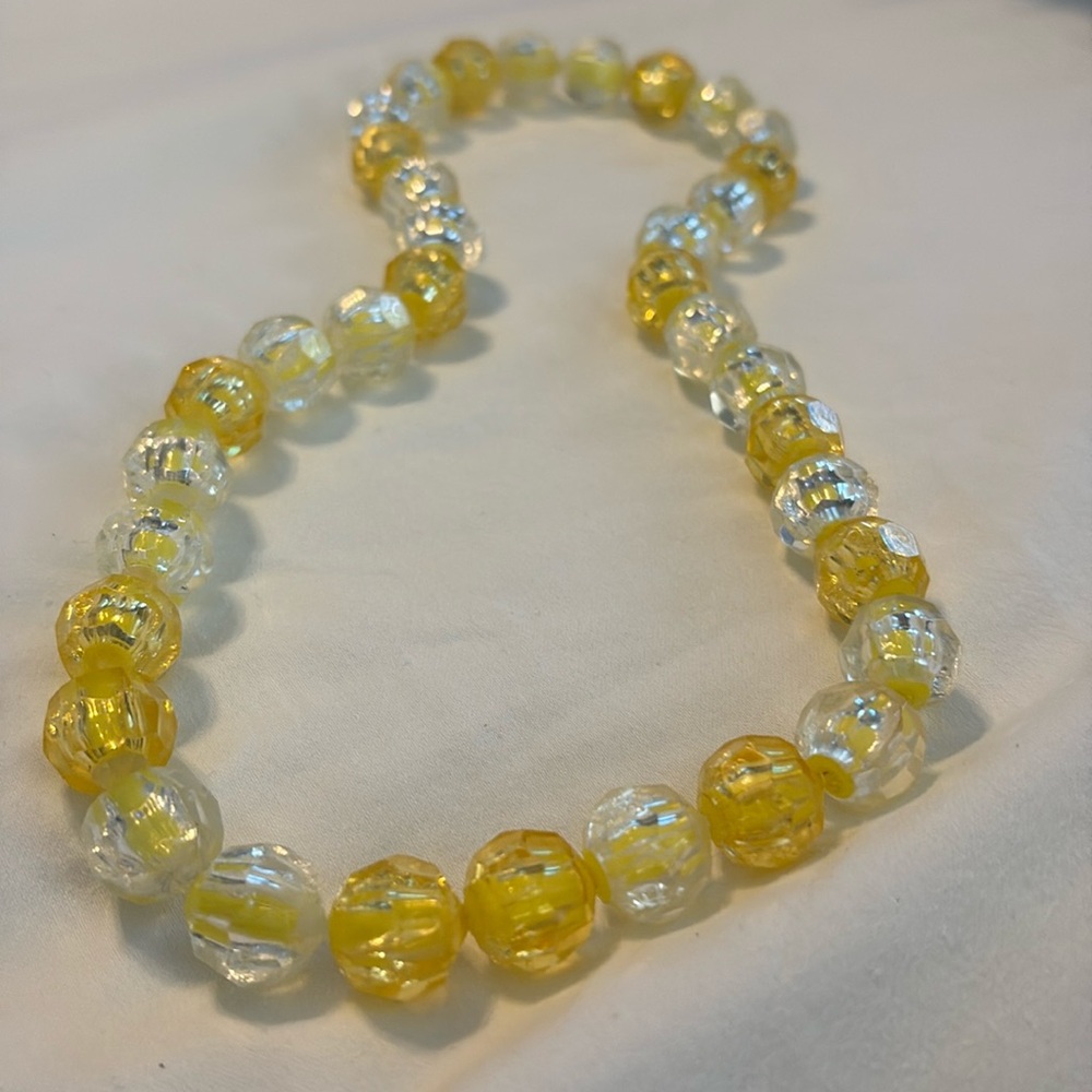 VTG 60’s Pop Bead Necklace Clear & Yellow Faceted Adjustable Retro 20 inches